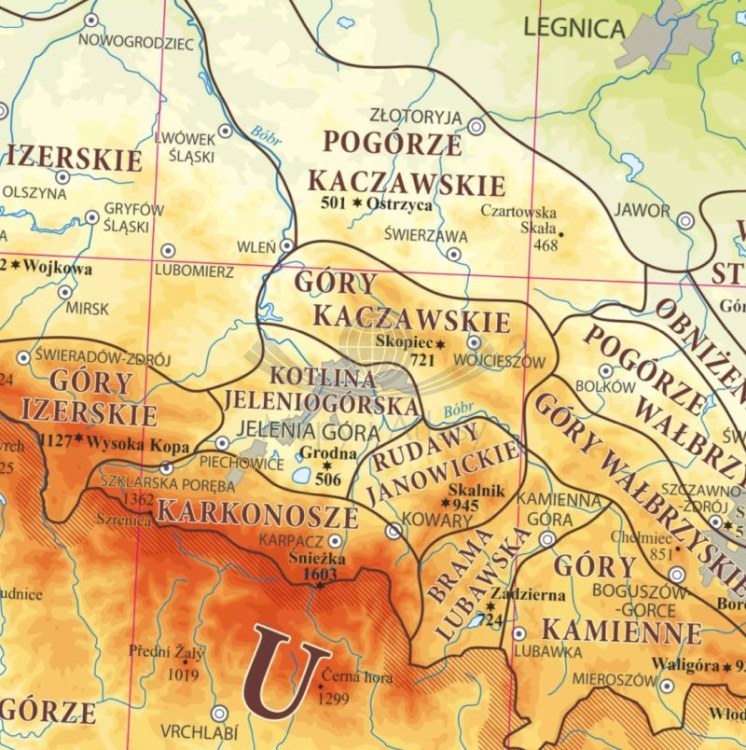 Polskie Góry 1:800 000. Sudety, Beskidy, Tatry. Arkusz laminowany wydawnictwa ArtGlob. Fragment 2
