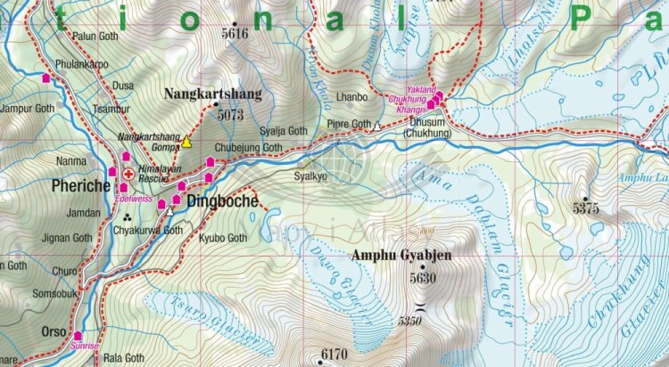 Mount Everest 1:80 000. Laminowana mapa turystyczna wydawnictwa TerraQuest. Fragment