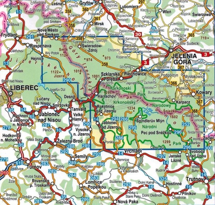 Karkonosze i Góry Izerskie 1:35 000. Mapa turystyczna wydawnictwa Compass. Zasięg