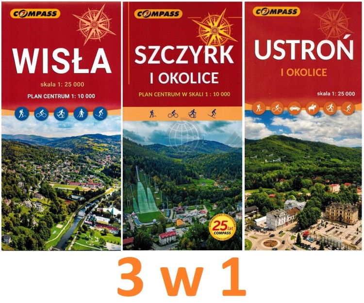 Wisła, Szczyrk, Ustroń i Brenna. Zestaw trzech map turystycznych wydawnictwa Compass