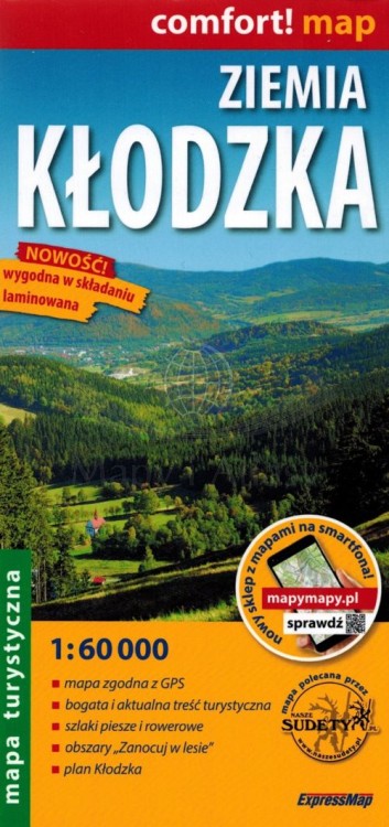 Ziemia Kłodzka 1:60 000. Laminowana mapa turystyczna wydawnictwa ExpressMap. Okładka