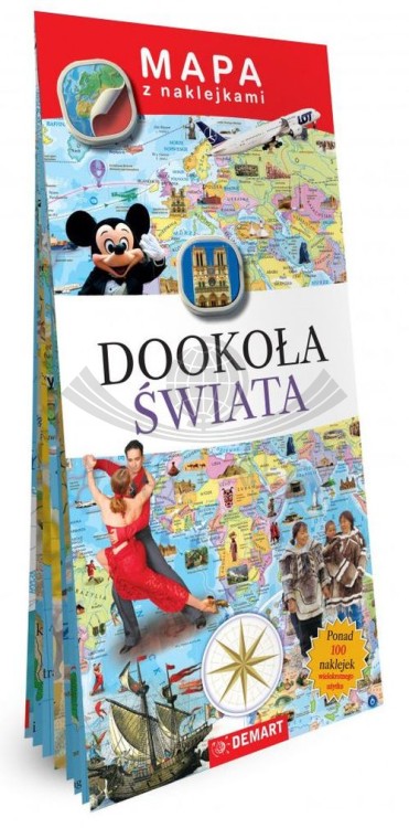 Dookoła świata. Mapa z naklejkami wydawnictwa Demart. Okładka
