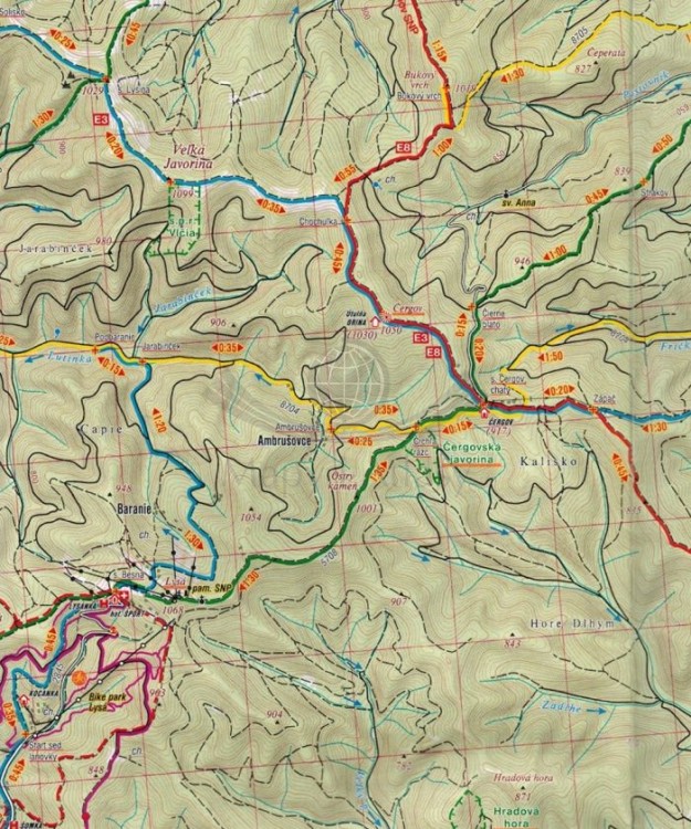 Preszów i okolice, Góry Czerchowskie / Presov a okolie, Cergov. Mapa turystyczna 1112 wydawnictwa Shocart. Fragment 2