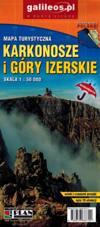 Karkonosze i Góry Izerskie 1:50 000. Laminowana mapa turystyczna wydawnictwa Galileos. Okładka