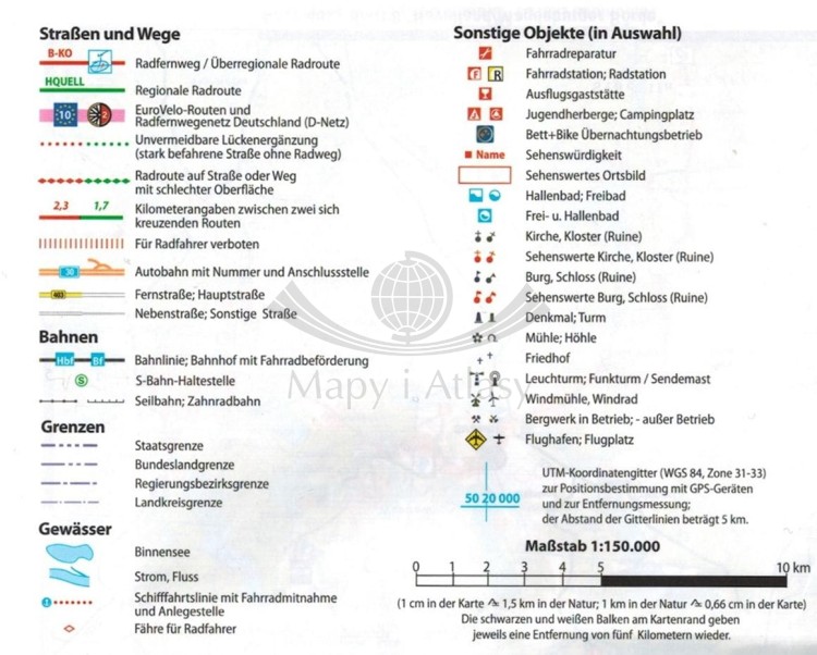Rugia i Uznam 1:150 000. Wodoodporna mapa rowerowa wydawnictwa ADFC. Legenda 1