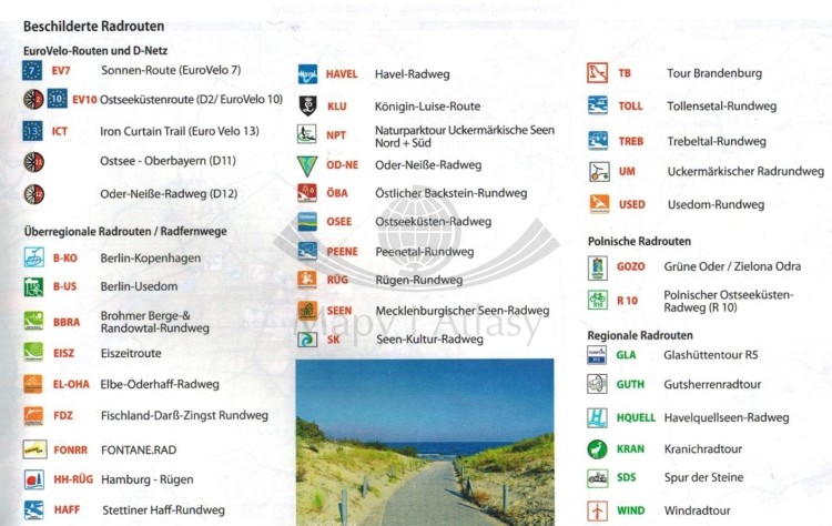 Rugia i Uznam 1:150 000. Wodoodporna mapa rowerowa wydawnictwa ADFC. Legenda 2