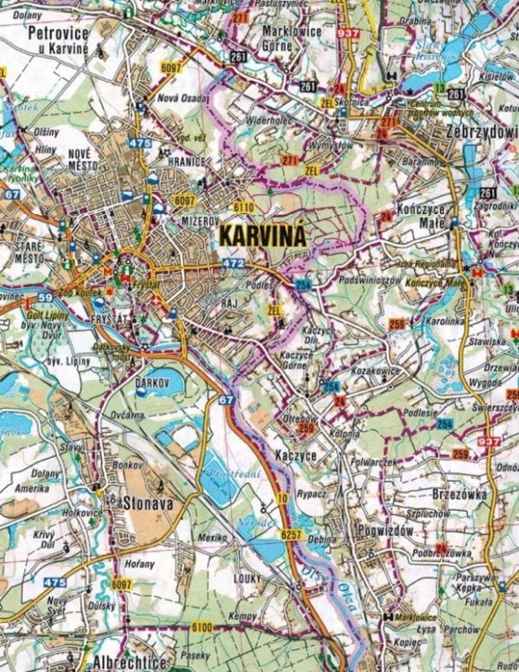 Ostrawa i okolice / Ostrava a okoli. Mapa / Plan miasta wydawnictwa Shocart. Fragment 3