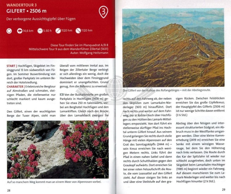Vorderes Zillertal. Achensee, Alpbachtal, Wildschonau. Laminowana mapa turystyczna 28 wydawnictwa Kompass. Mini przewodnik - przykładowe strony