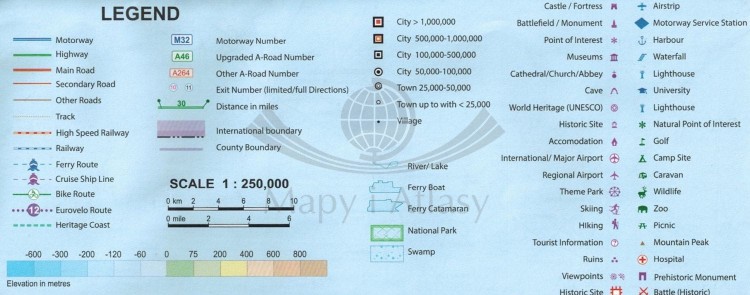 Anglia. Wschodnie wybrzeże 1:250 000. Mapa samochodowo-turystyczna wydawnictwa ITMB. Legenda