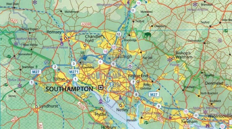 Anglia. Wschodnie wybrzeże 1:250 000. Mapa samochodowo-turystyczna wydawnictwa ITMB. Fragment 3