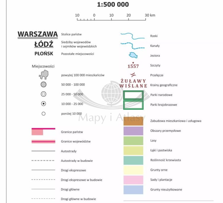 Polska 1:500 000. Mapa ścienna krajobrazowa. Legenda