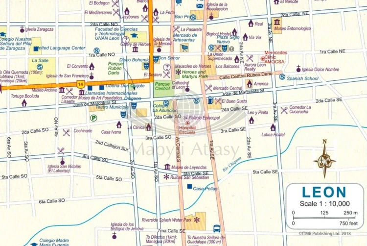 Nikaragua i Honduras 1:700 000. Wodoodporna mapa samochodowo-turystyczna wydawnictwa ITMB. Plan miasta