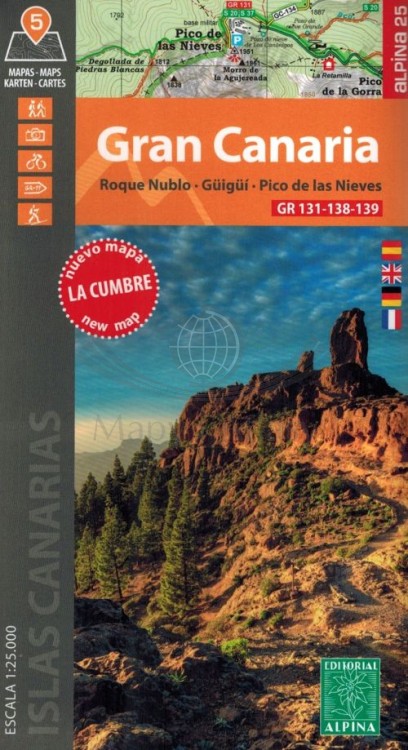Gran Canaria 1:25 000. Zestaw pięciu map turystycznych wydawnictwa Editorial Alpina. Okładka zestawu