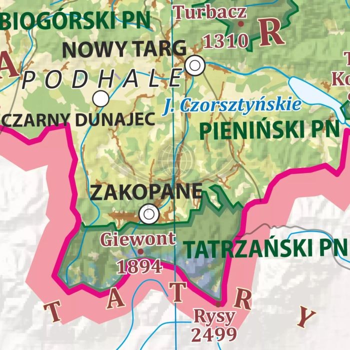 Polska 1:500 000. Mapa krajobrazowa. Wersja do wpinania. Fragment 3