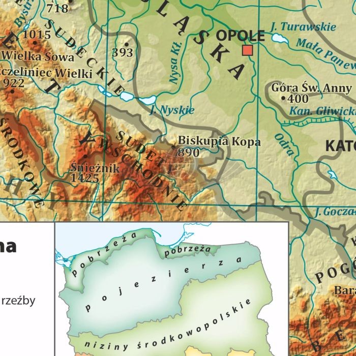 Polska 1:500 000. Mapa krajobrazowa. Wersja do wpinania. Fragment 4