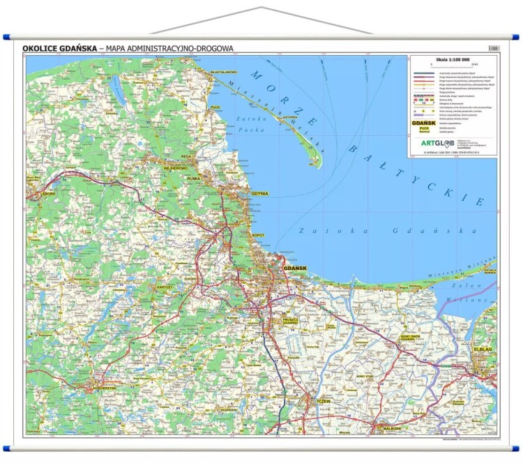 Okolice Gdańska 1:100 000. Mapa ścienna administracyjno-drogowa