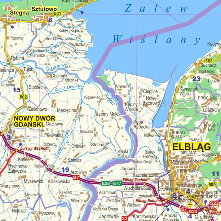 Okolice Gdańska 1:100 000. Mapa ścienna administracyjno-drogowa. Fragment 2