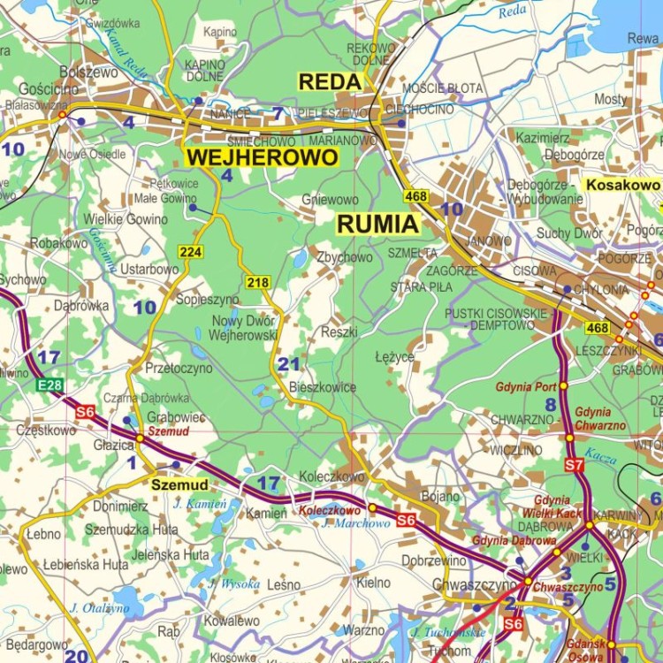 Okolice Gdańska 1:100 000. Mapa ścienna administracyjno-drogowa. Fragment 4