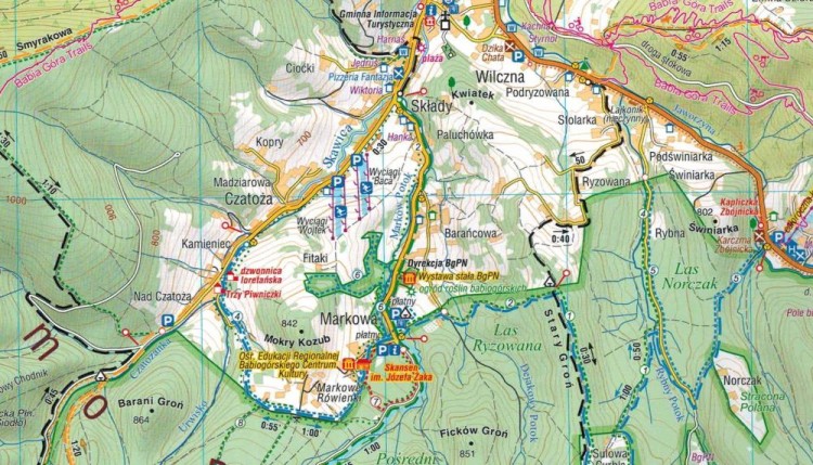 Babia Góra i Zawoja 1:30 000. Laminowana mapa turystyczna wydawnictwa Compass. Fragment 2