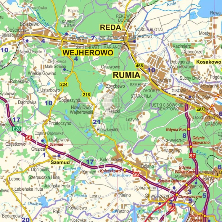 Okolice Gdańska 1:100 000. Arkusz, mapa ścienna administracyjno-drogowa. Fragment 4