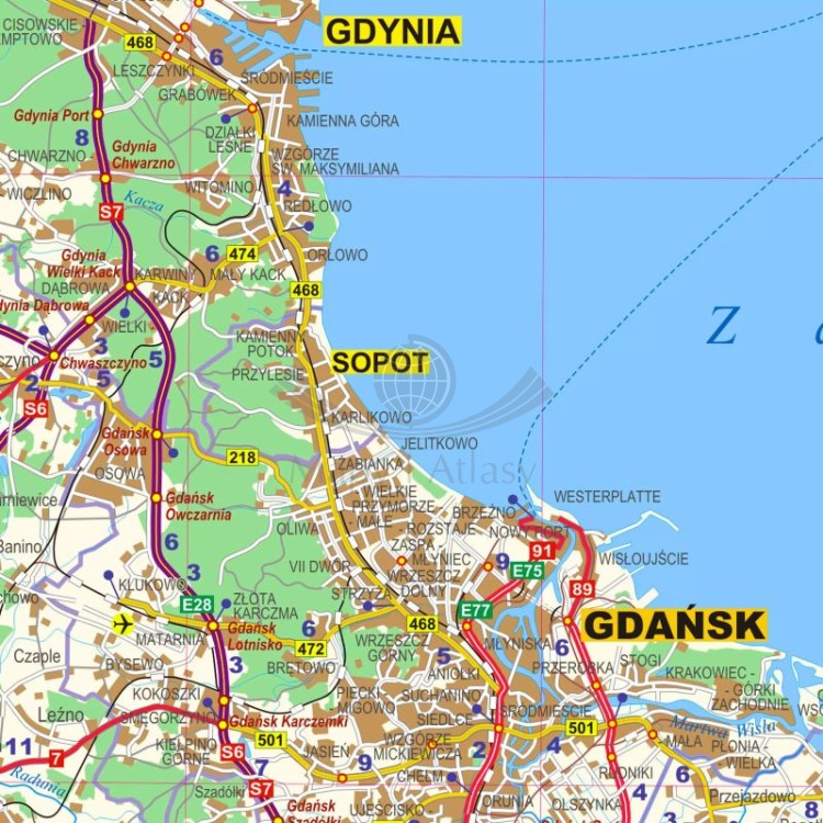 Okolice Gdańska 1:100 000. Arkusz, mapa ścienna administracyjno-drogowa. Fragment 5