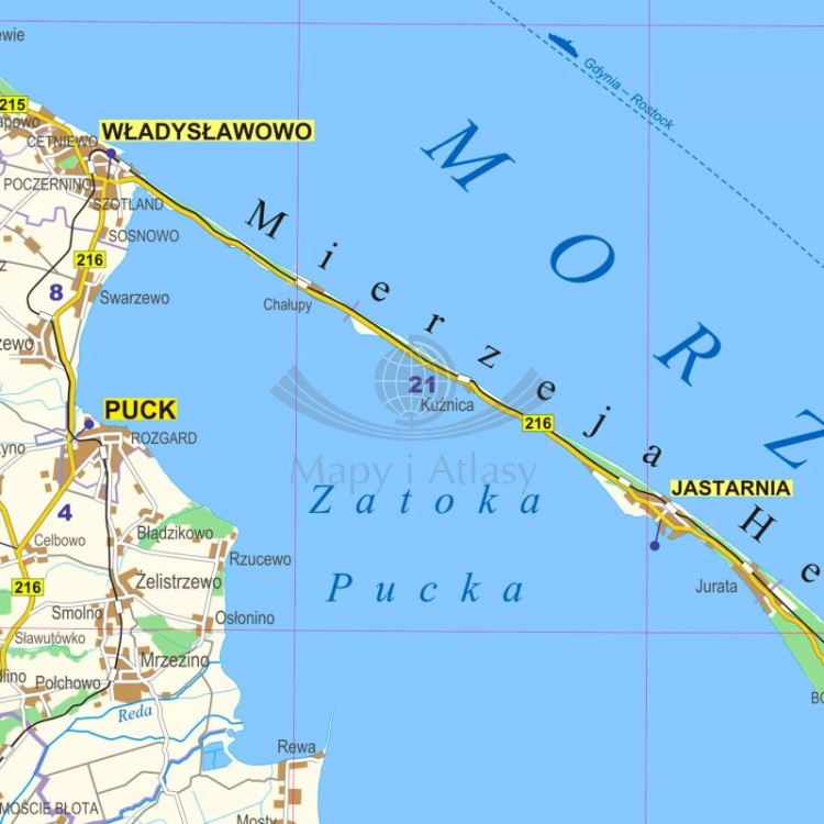 Okolice Gdańska 1:100 000. Arkusz, mapa ścienna administracyjno-drogowa. Fragment 6