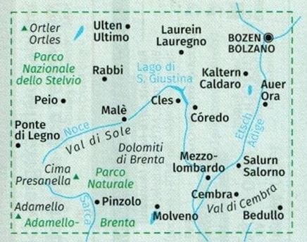 Trydent i okolice. Zestaw trzech map turystycznych 683 wydawnictwa Kompass. Mapa 1 - zasięg