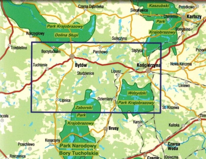 Wdzydzki Park Krajobrazowy, okolice Kościerzyny i Bytowa. Przewodnik wydawnictwa Galielos. Zasięg przewodnika