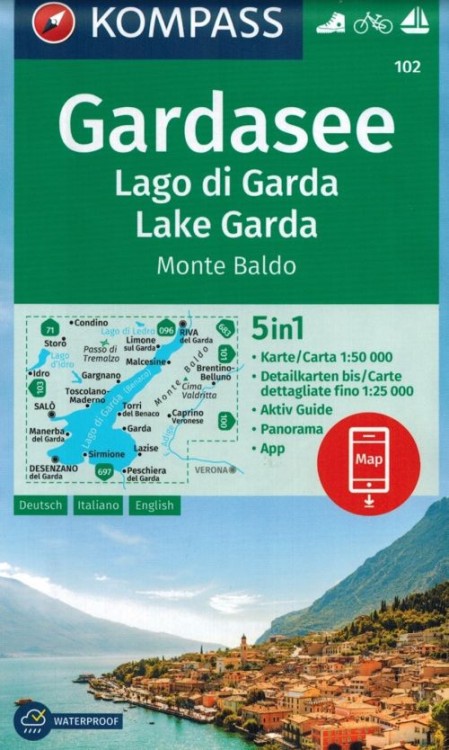 Jezioro Garda / Gardasee. Wodoodporna mapa samochodowo-turystyczna 102 wydawnictwa Kompass. Okładka