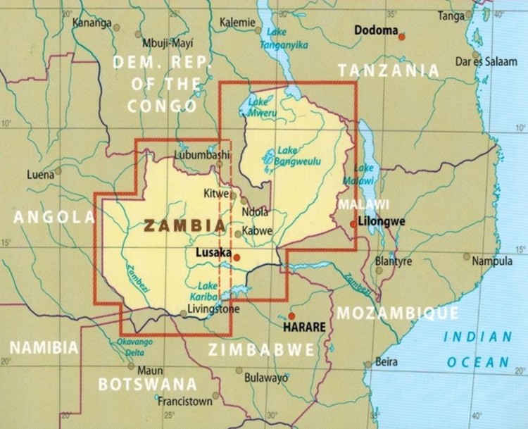 Zambia 1:1 000 000. Wodoodporna mapa samochodowo-turystyczna wydawnictwa Reise Know-How. Zasięg