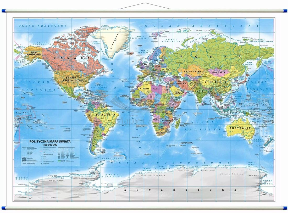 Świat 1:60 000 000. Mapa ścienna polityczna