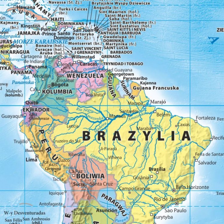 Świat 1:60 000 000. Mapa ścienna polityczna. Fragment 2