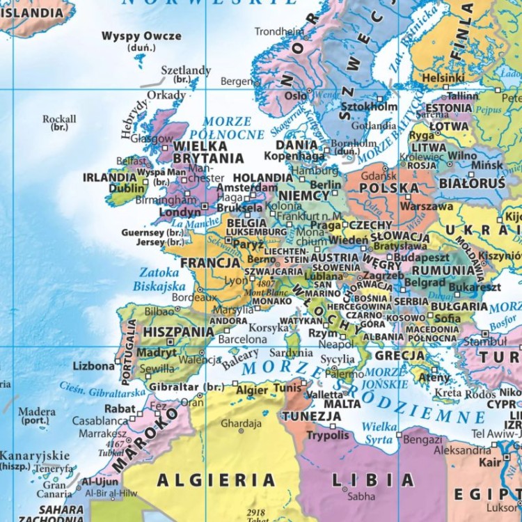 Świat 1:60 000 000. Mapa ścienna polityczna. Fragment 3