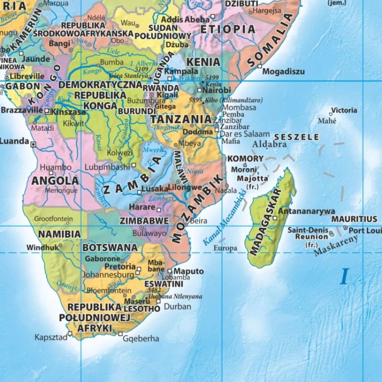 Świat 1:60 000 000. Mapa ścienna polityczna. Fragment 5