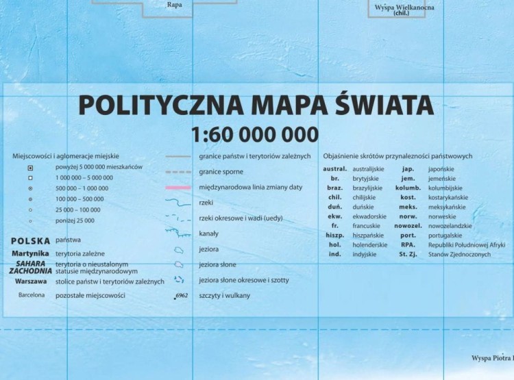 Świat 1:60 000 000. Mapa ścienna polityczna. Legenda