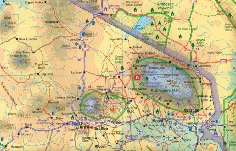 Kilimandżaro i północna Tanzania. Mapa samochodowo-turystyczna wydawnictwa ITMB. Fragment 2