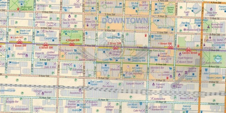 Południowa Kolumbia Brytyjska i Alberta 1:900 000. Mapa samochodowo-turystyczna wydawnictwa ITMB. Plan miasta - przykładowy fragment