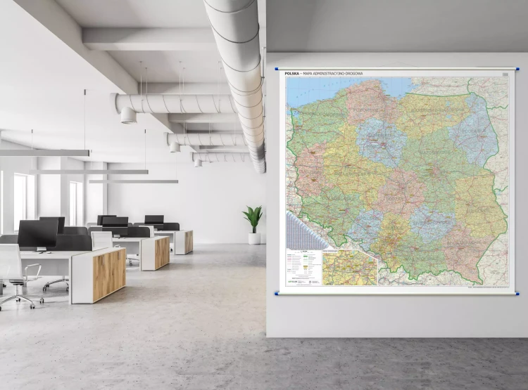 Polska 1:350 000. Mapa ścienna administracyjno-drogowa.