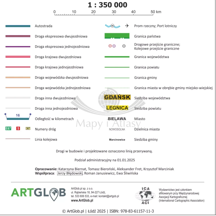 Polska 1:350 000. Mapa ścienna administracyjno-drogowa. Legenda