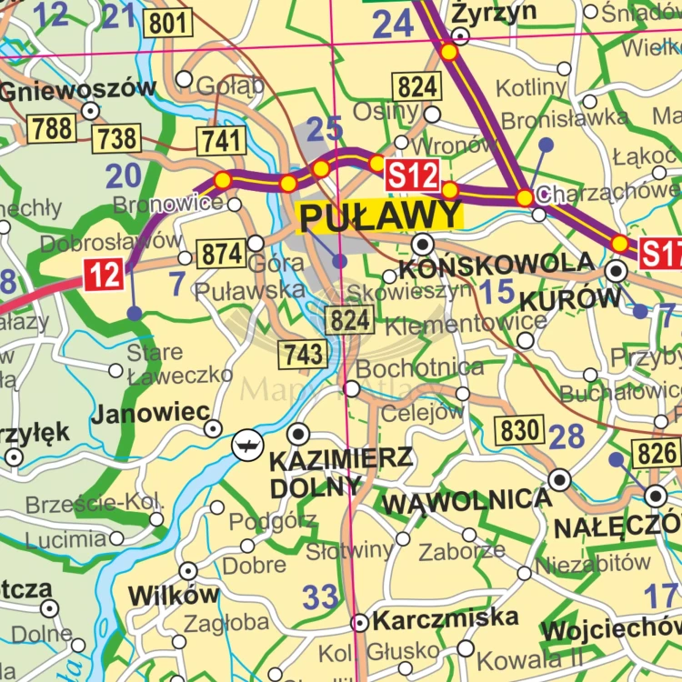 Polska 1:350 000. Mapa ścienna administracyjno-drogowa. Fragment 2