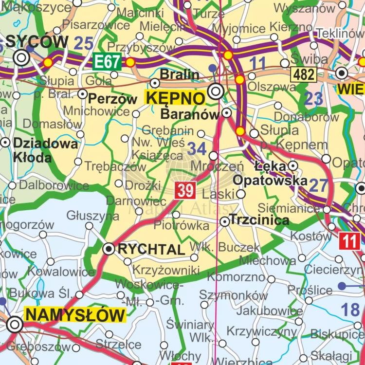 Polska 1:350 000. Mapa ścienna administracyjno-drogowa. Fragment 3