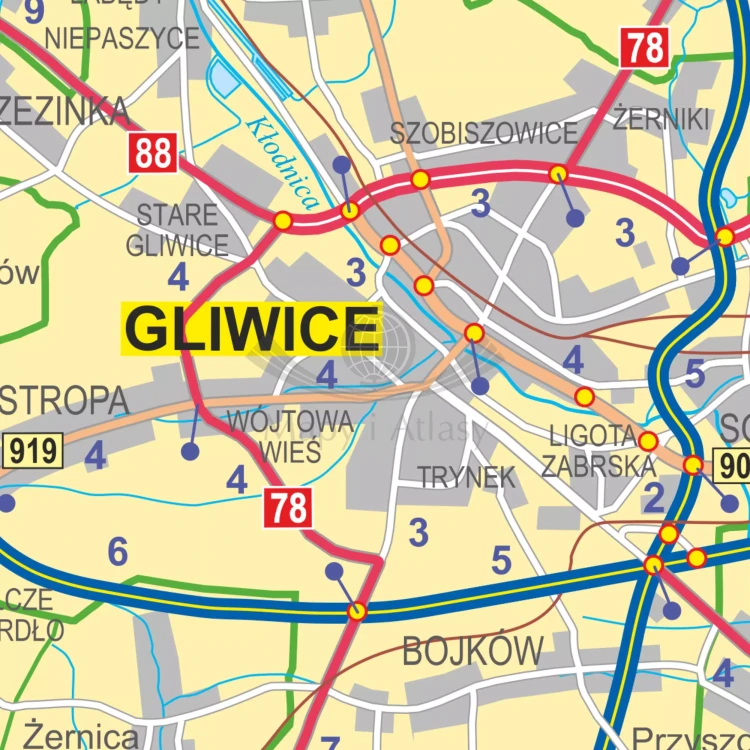 Polska 1:350 000. Mapa ścienna administracyjno-drogowa. Fragment 4