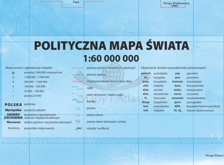 Świat 1:60 000 000. Mapa polityczna. Wersja magnetyczna. Legenda
