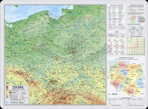 Polska. Mapa fizyczna + wzory matematyczne. Podkładka na biurko