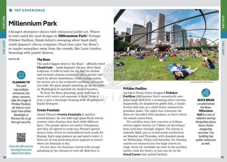 Chicago. Przewodnik Pocket z planem miasta wydawnictwa Lonely Planet. Przykładowe strony 6