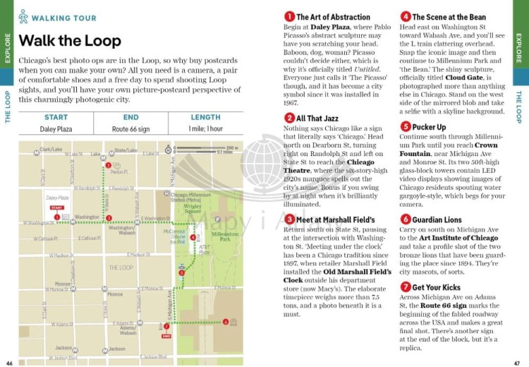 Chicago. Przewodnik Pocket z planem miasta wydawnictwa Lonely Planet. Przykładowe strony 7