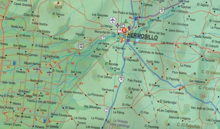 Meksyk. Sonora i Sinaloa. Mapa samochodowo-turystyczna wydawnictwa ITMB. Fragment 1