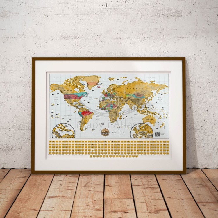 Świat. Mapa zdrapka 47 x 61 cm. Przykład oprawy i aranżacji 1