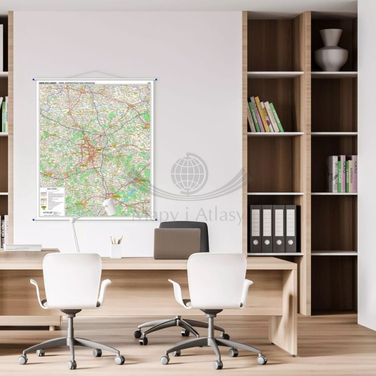 Okolice Łodzi 1:100 000. Mapa ścienna administracyjno-drogowa. Przykład aranżacji