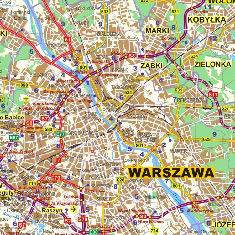 Okolice Warszawy 1:100 000. Mapa ścienna administracyjno-drogowa. Fragment 1